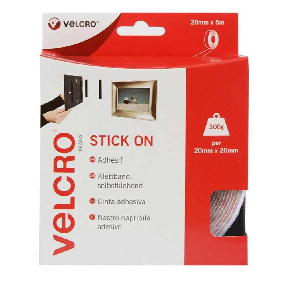 Kardborreband Självhäftande Stick-On® Velcro® 20mm x 5m Vit