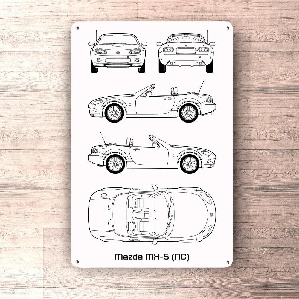 Mazda Mx-5 (Nc) Blueprint Skilte, Musemåtte, Dørmåtte Blaa