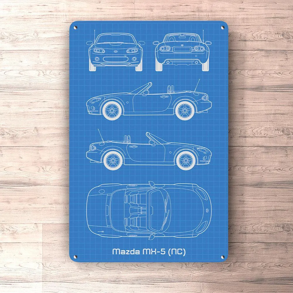 Mazda Mx-5 (Nc) Blueprint Skilte, Musemåtte, Dørmåtte Blaa