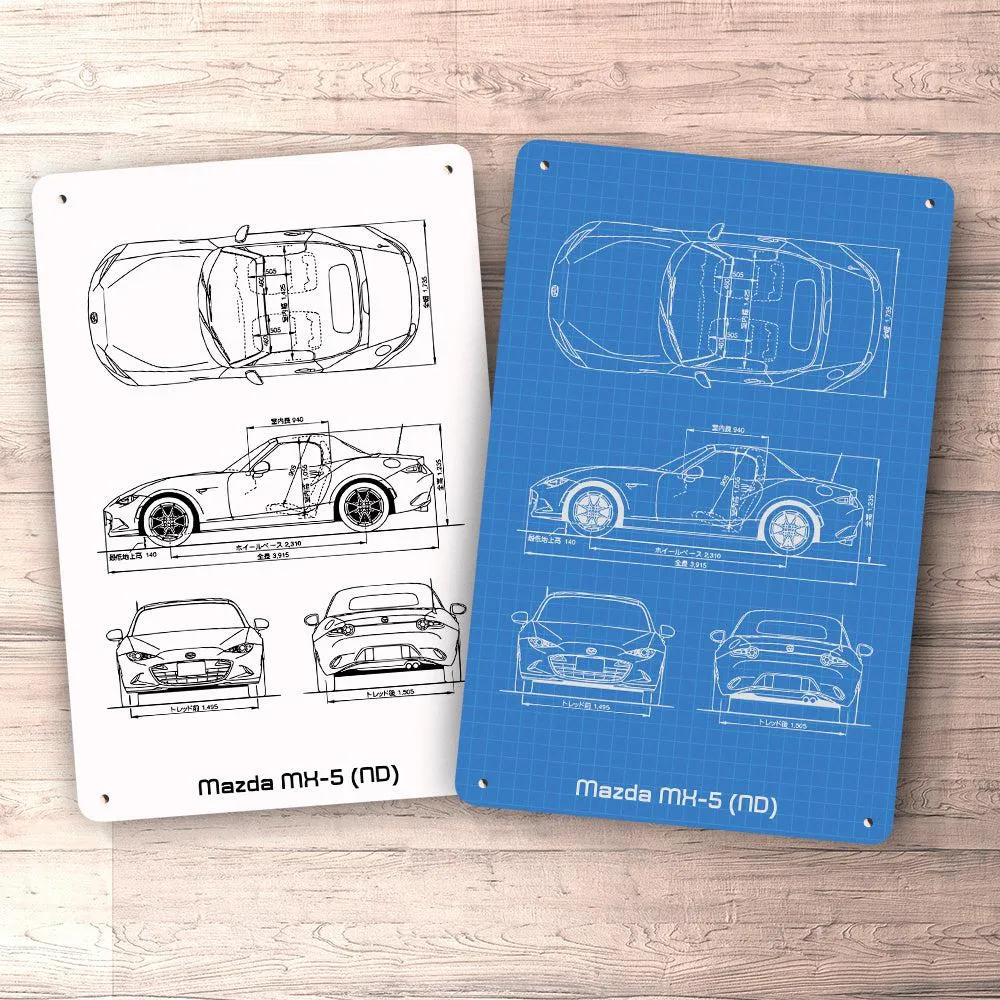 Mazda Mx-5 (Nd) Blueprint Skilte, Musemåtte, Dørmåtte Blaa