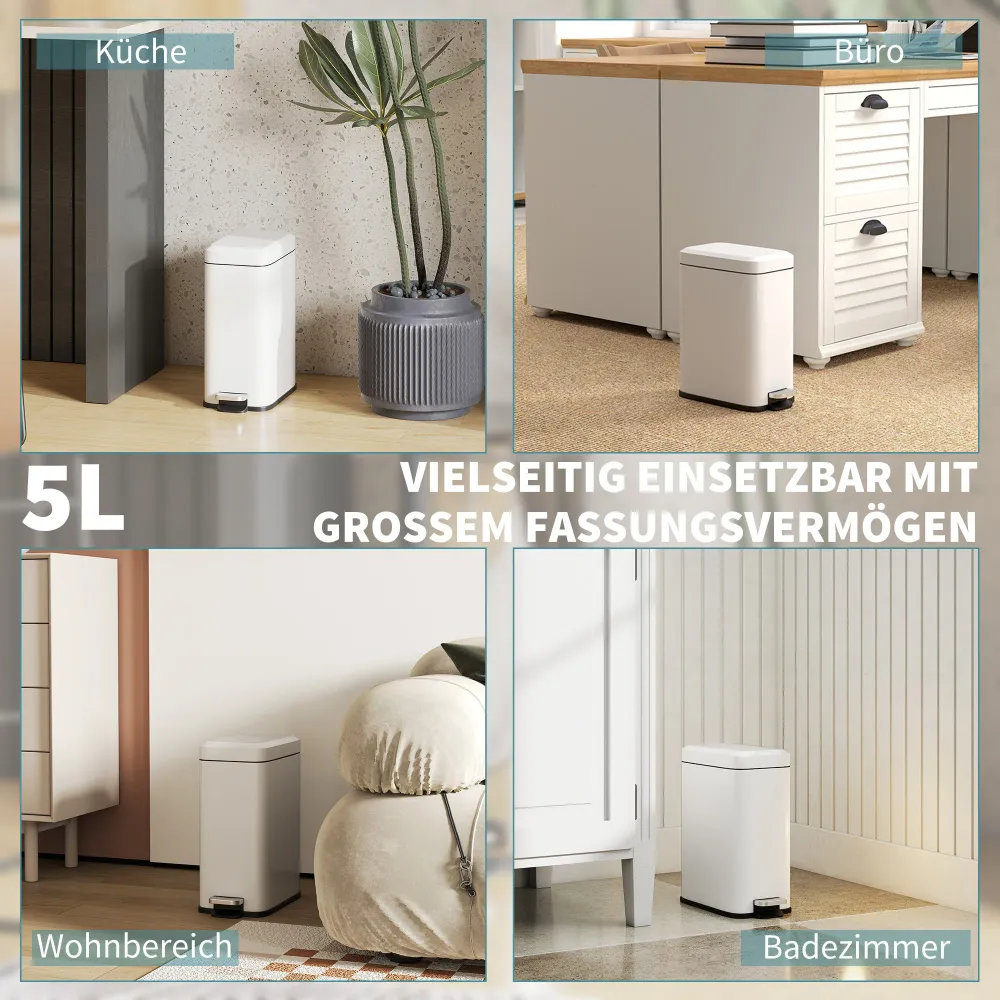 Metal skraldespand, 5 l kapacitet, med fodpedal, med indvendig spand, ivory