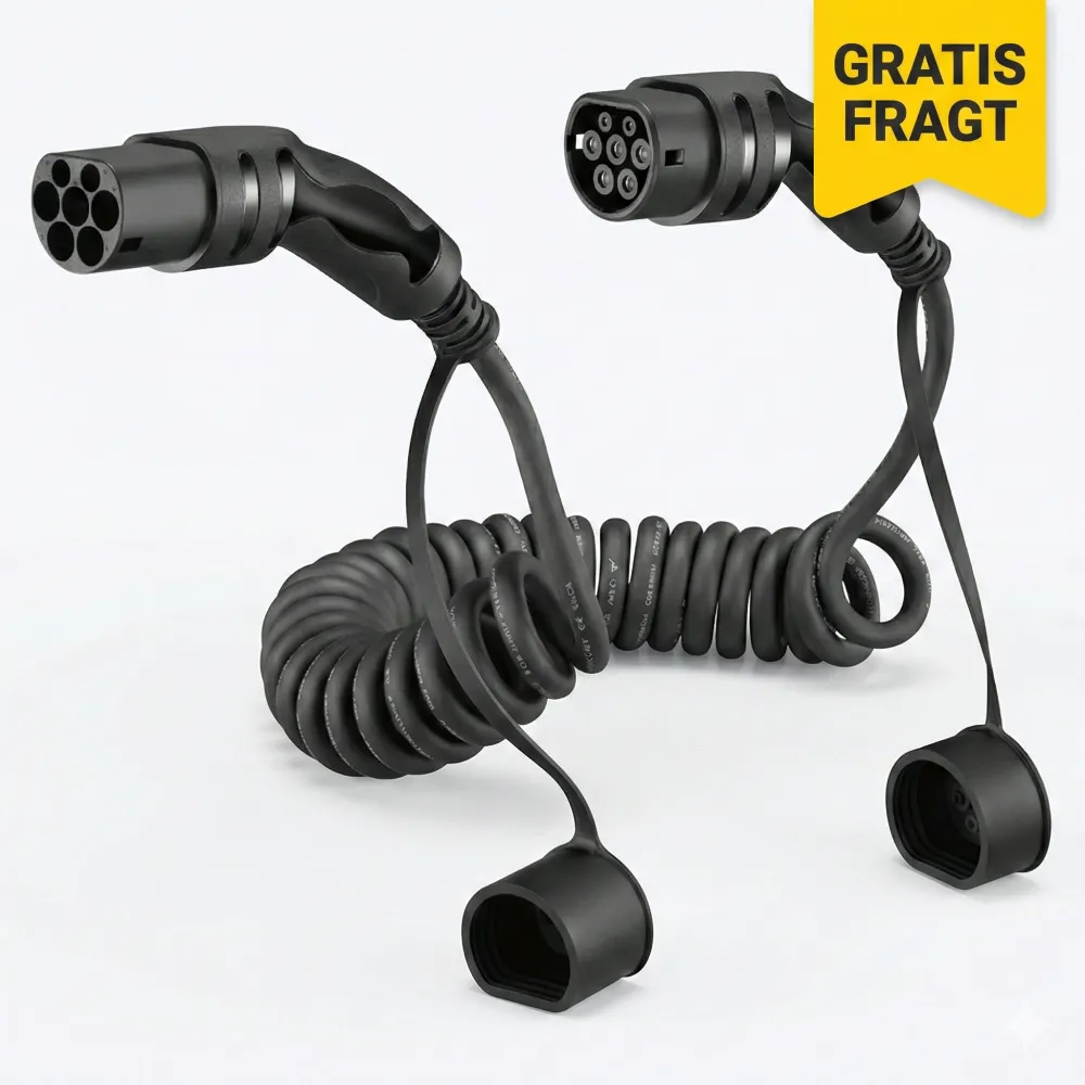Spiral ladekabel til elbil – Type 2, 16A, 3-faset, 5 meter (op til 11 kW)
