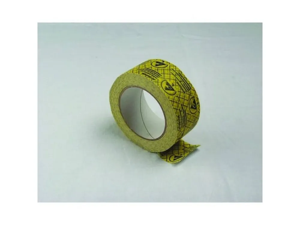 Pakketape ESD amber m/ESD-logo 50mmx50m