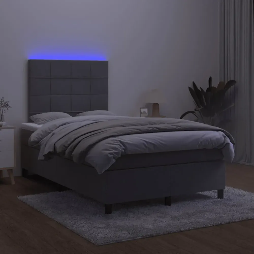kontinentalseng med madras og LED-lys 120x190 cm fløjl mørkegrå