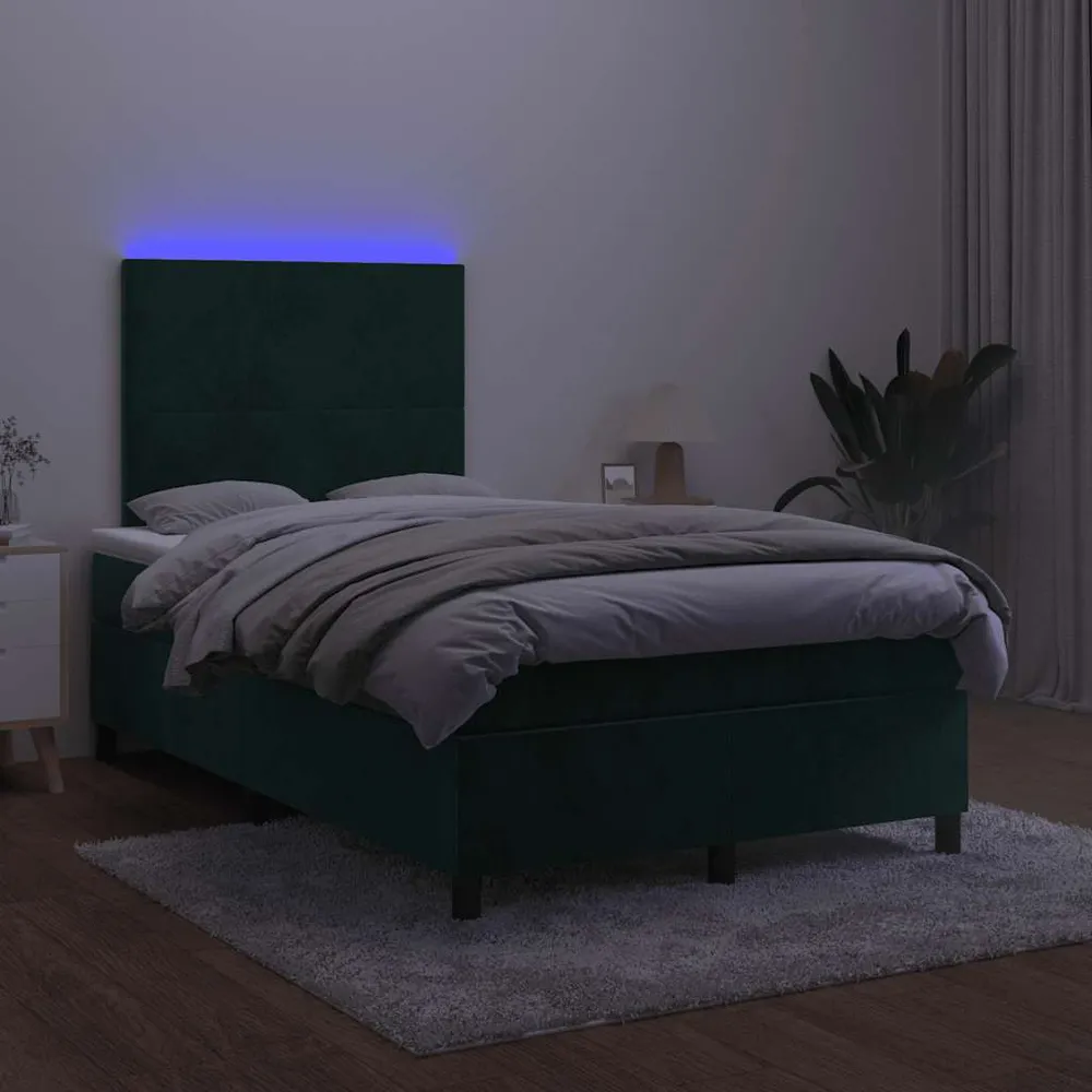 kontinentalseng med madras og LED-lys 120x190cm fløjl mørkegrøn