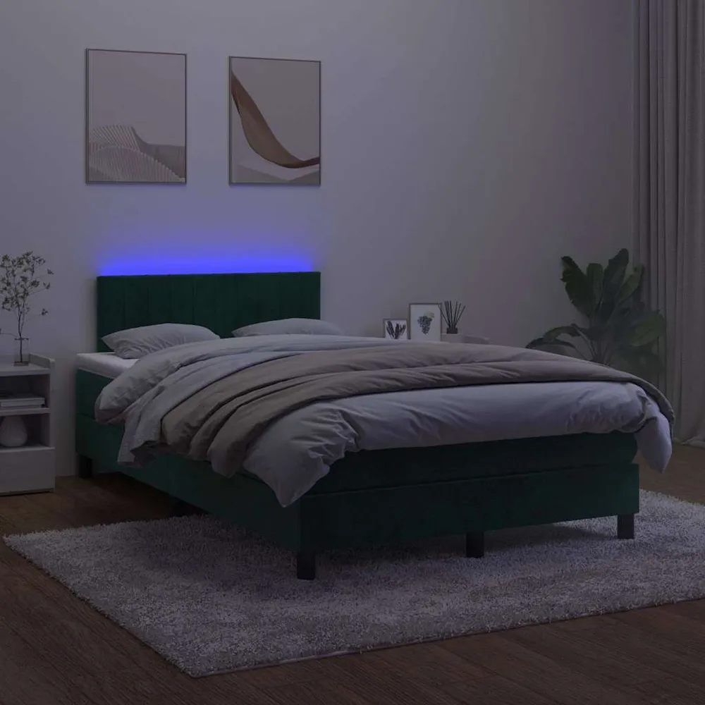 kontinentalseng med madras og LED-lys 120x200 cm fløjl mørkegrøn